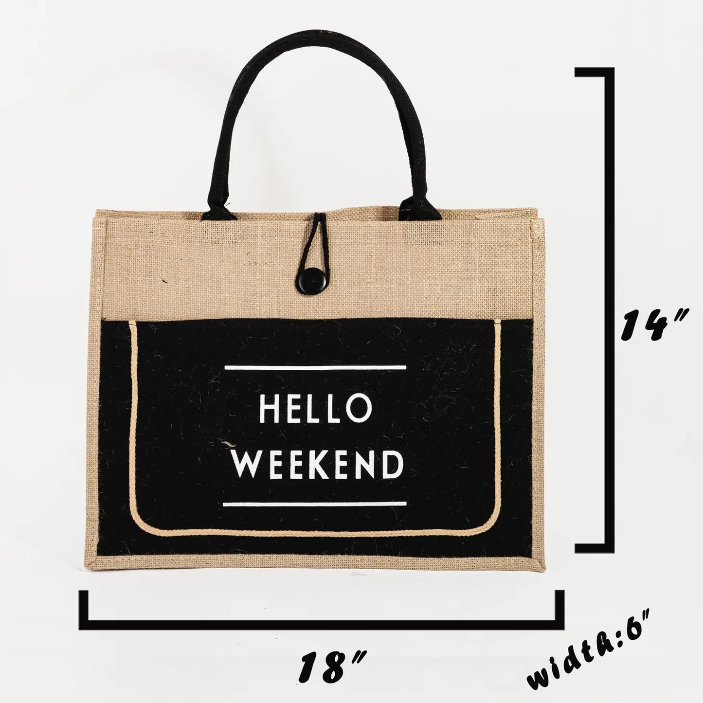 Hello Weekend Burlap Tote