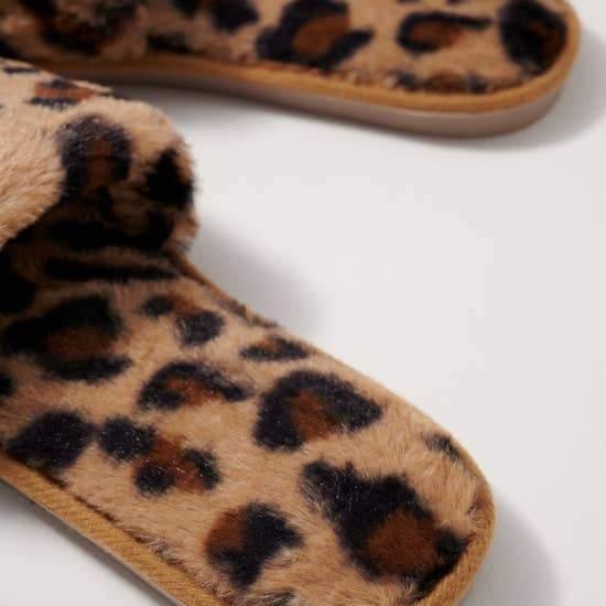 Leopard Furry Slippers Slides - FashionFunPop