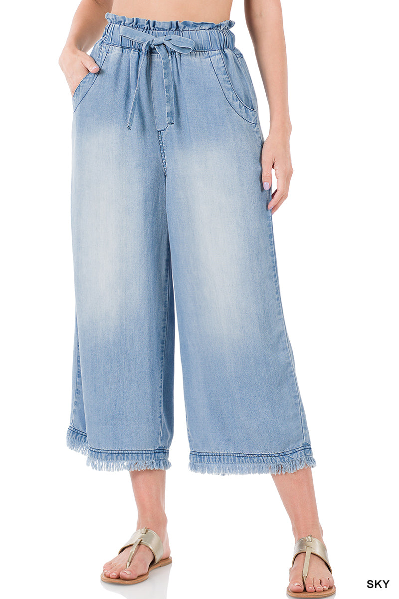 Chambray Wide Legged Cropped Pants