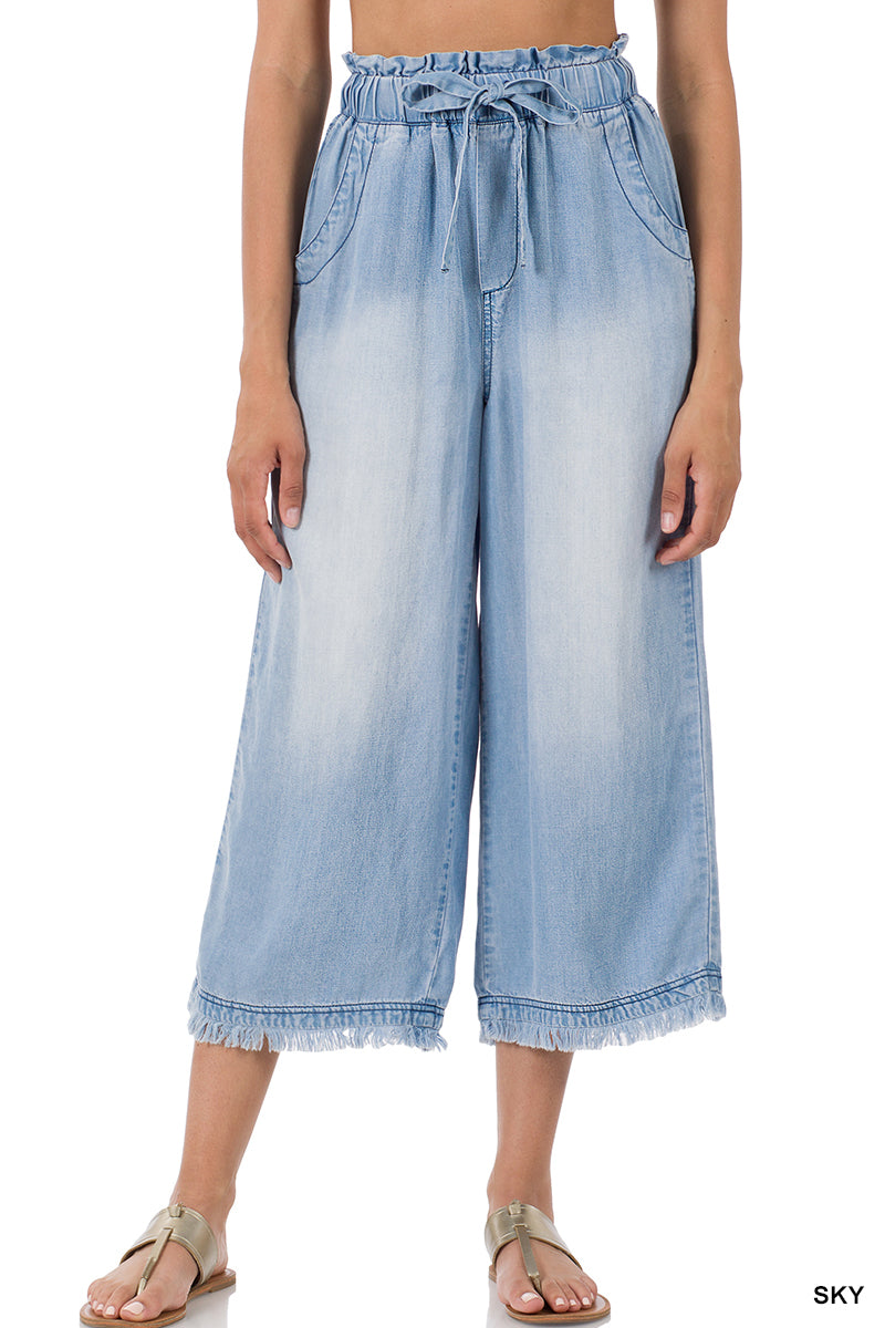 Chambray Wide Legged Cropped Pants