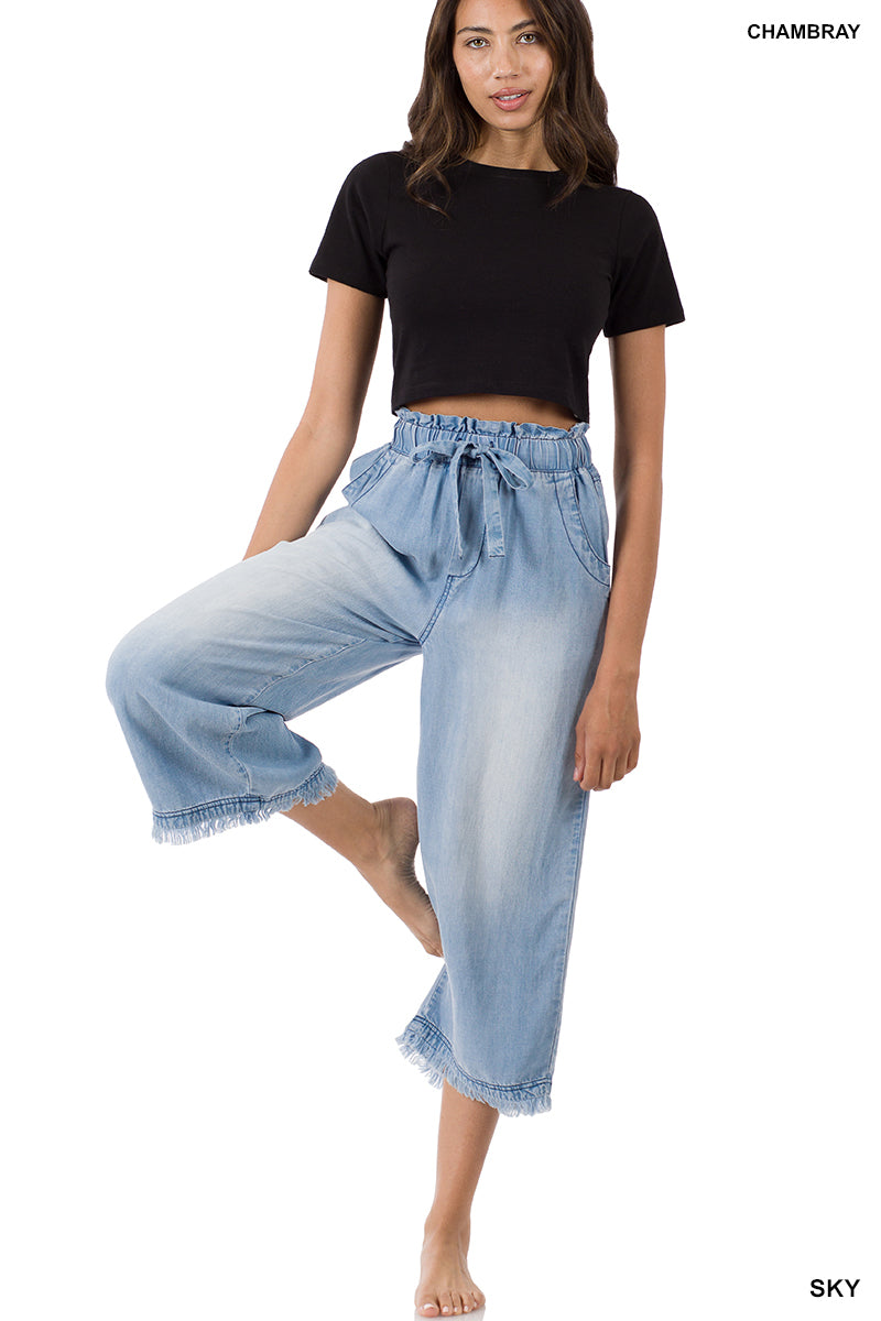 Chambray Wide Legged Cropped Pants