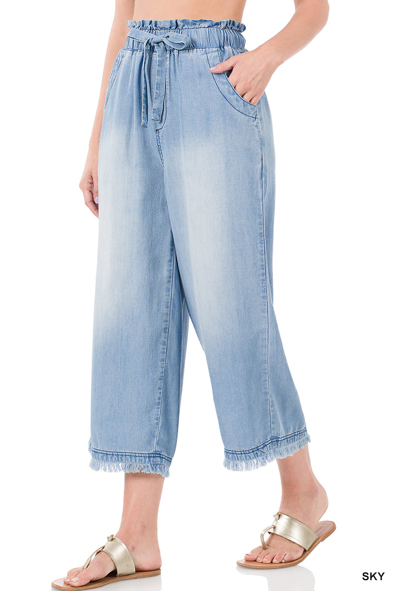 Chambray Wide Legged Cropped Pants