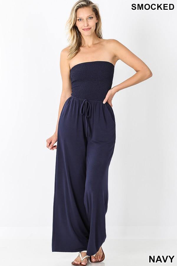 Smocked Jumpsuit, Light Olive - FashionFunPop