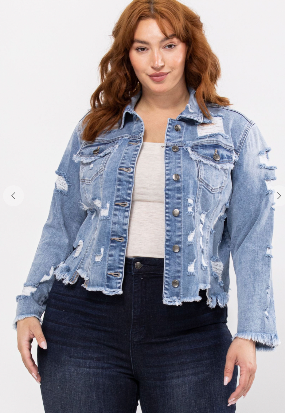Plus Distressed Denim Jacket
