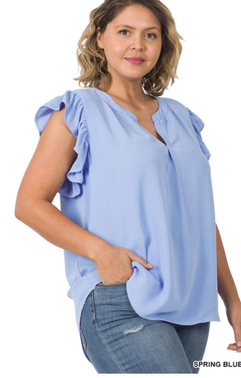 Curve Love: Sky Ruffle Blouse Top