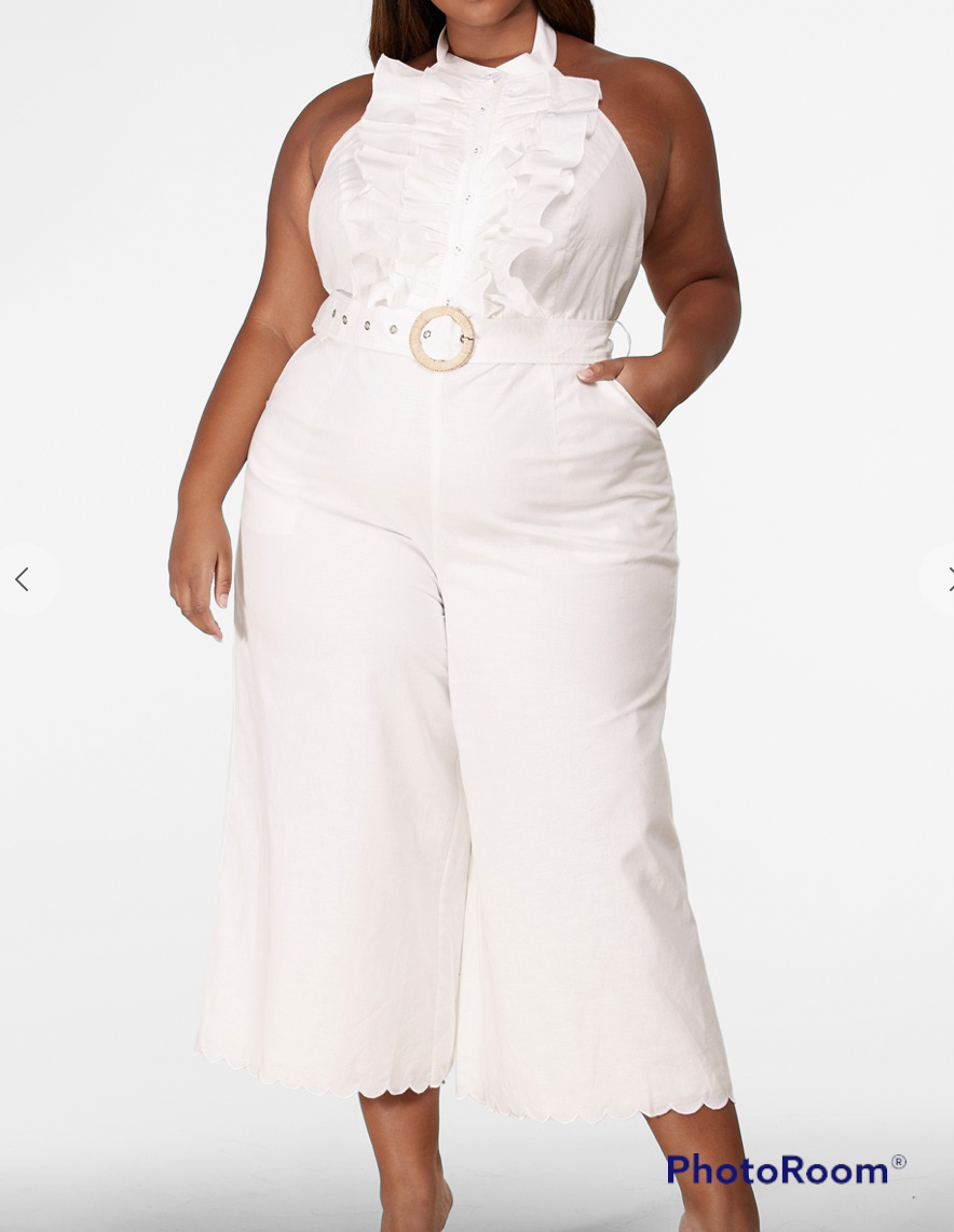 All Fluttered White Plus Jumpsuit