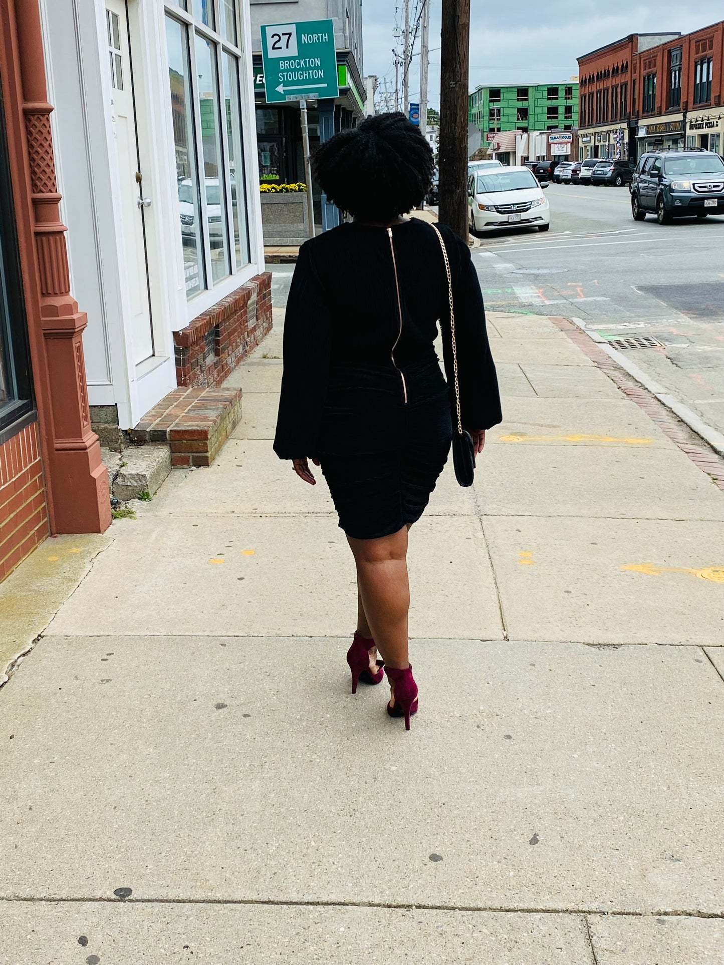 Side Ruched Black Dress