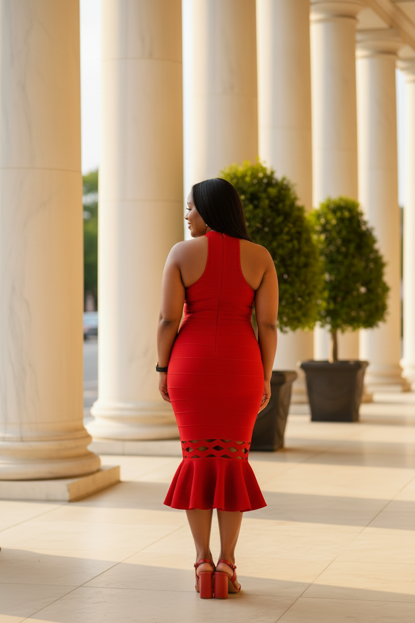 Trumpet Red Dress - Back View Match