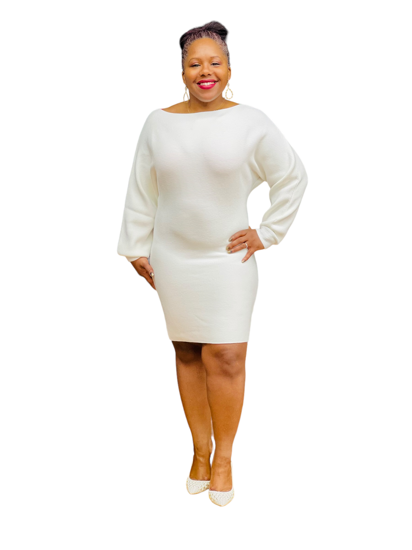 Whitney Winter White Mini Sweater Dress L Whitney Winter White Mini Sweater Dress L