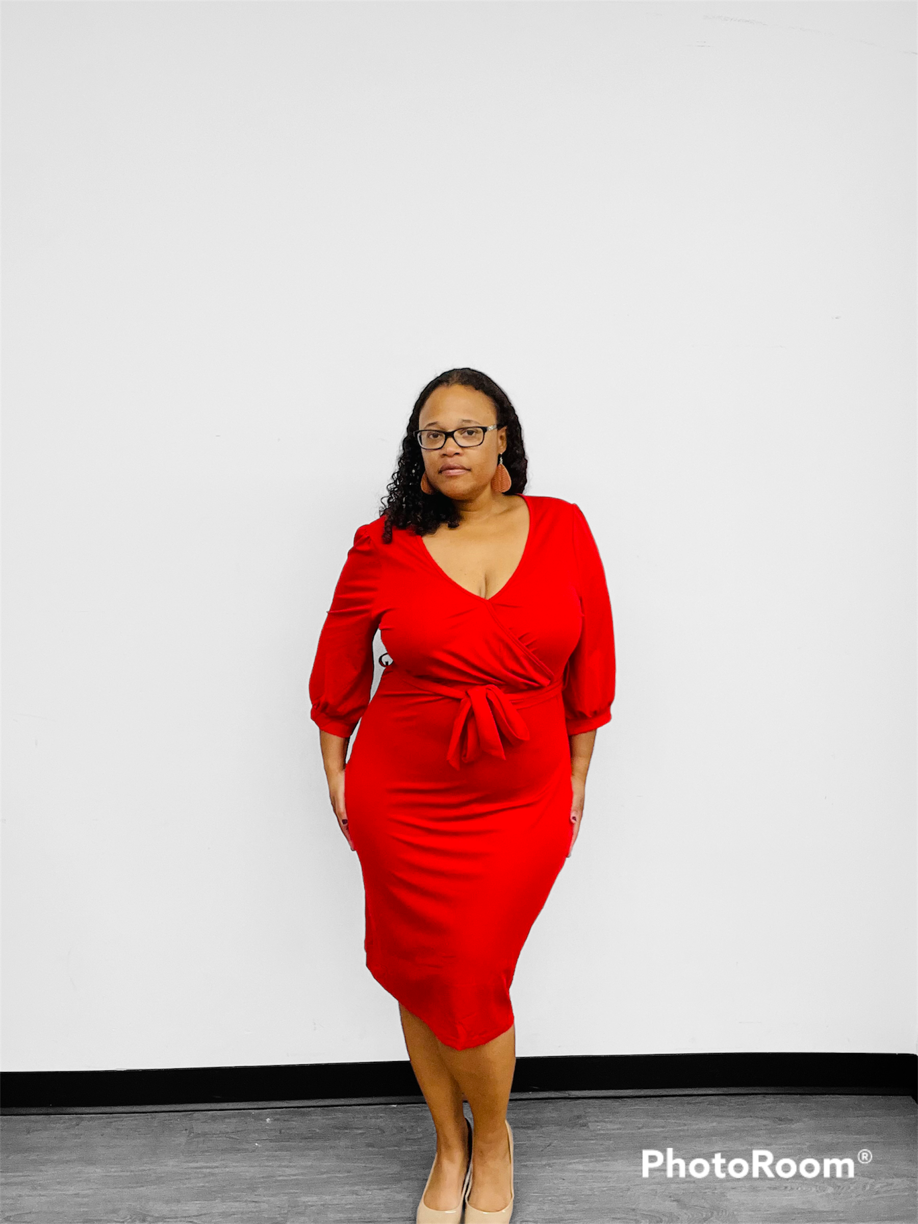 red faux wrap dress Red Puff Sleeve Faux Wrap Self Tie Ruffled Hem Maxi Dress *FINAL SALE*